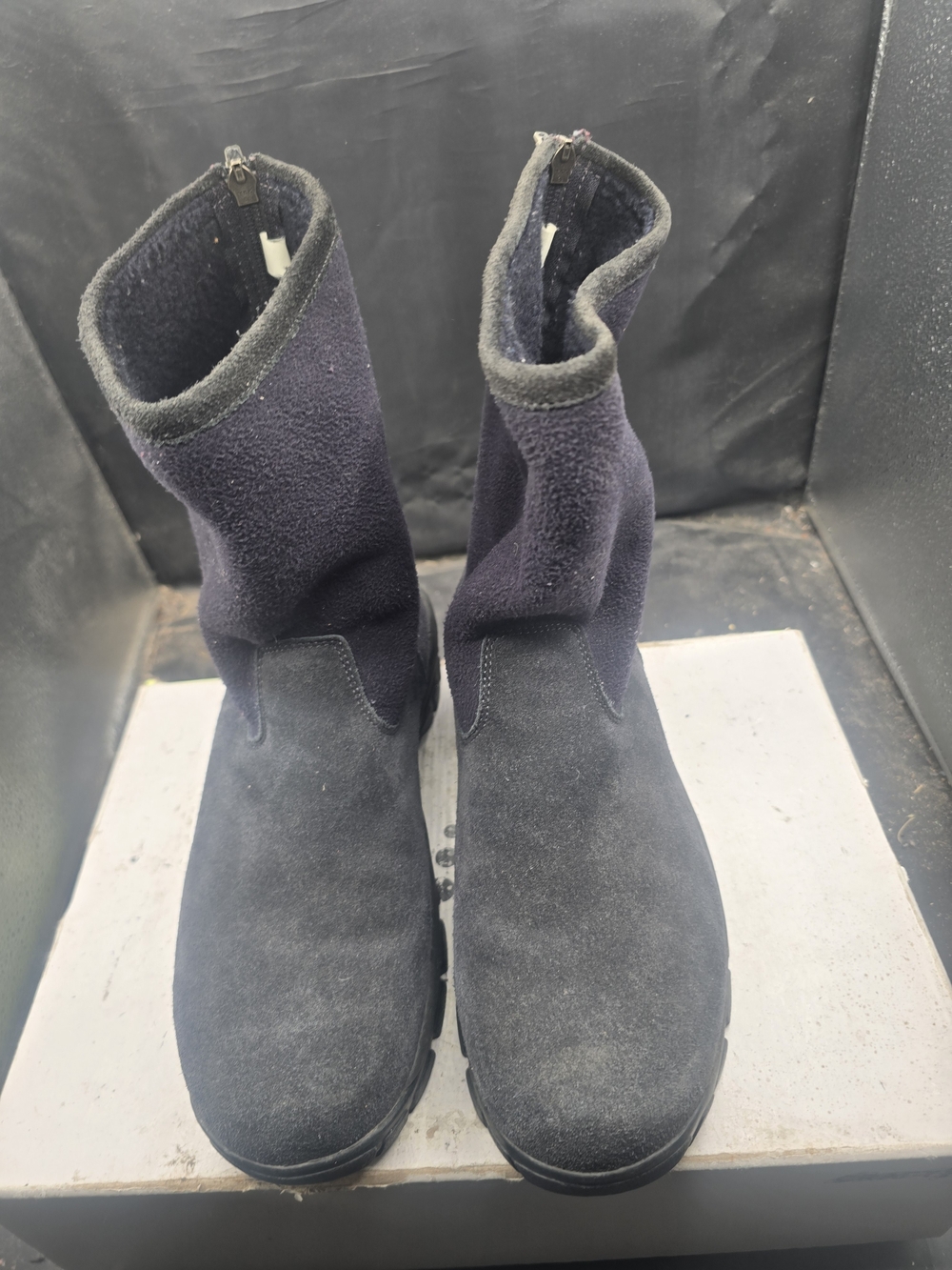 Lands' End Navy Suede & Fleece-Lined Men's Rain Boots